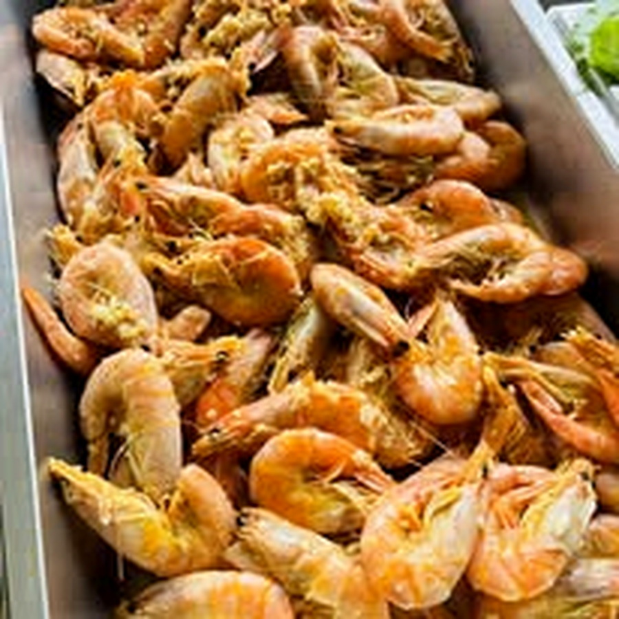 Tray of prawns for catering
